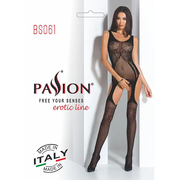Бодістокінг Passion BS061 black, комбінезон, імітація панчіх - Master