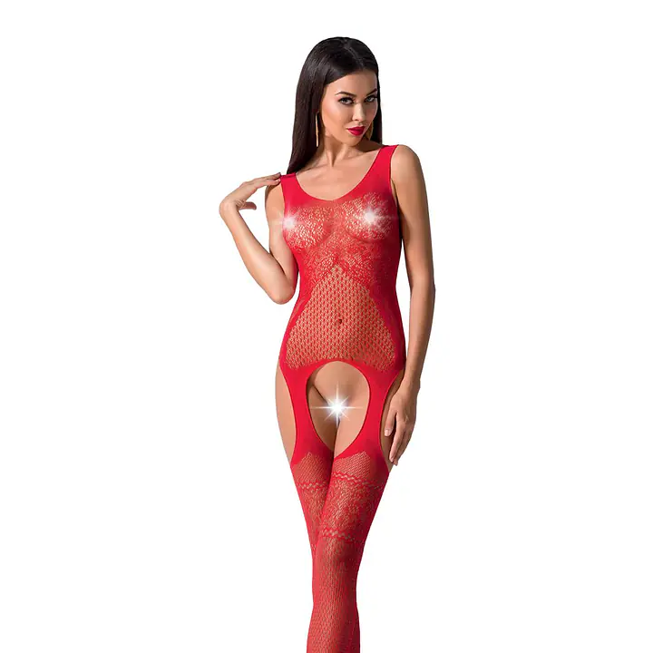 Бодістокінг Passion BS061 red, комбінезон, імітація панчіх - Master