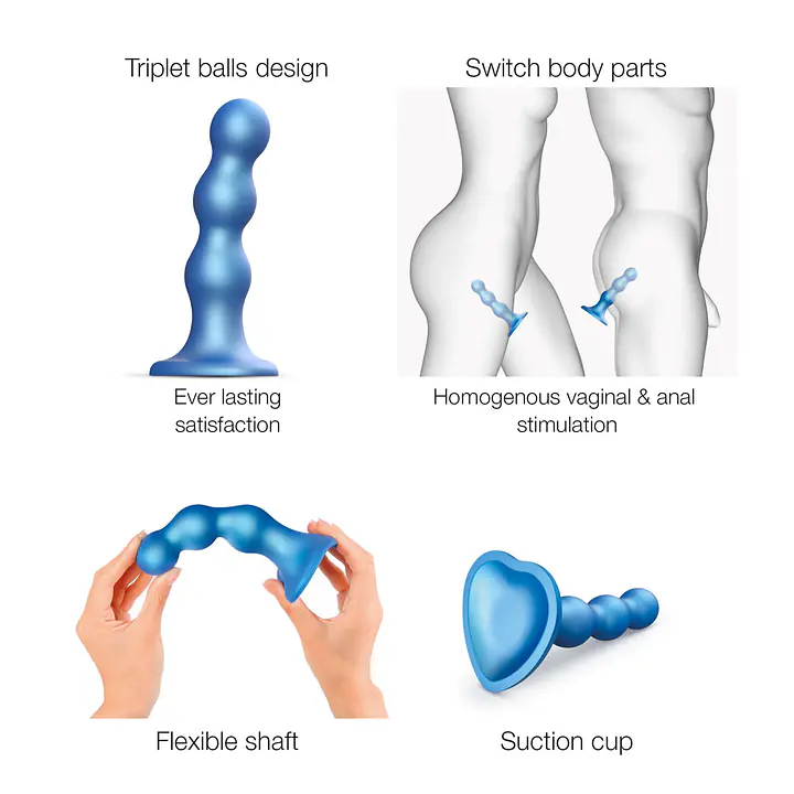Насадка для страпона Strap-On-Me Dildo Plug Balls Blue Metallic M - Master