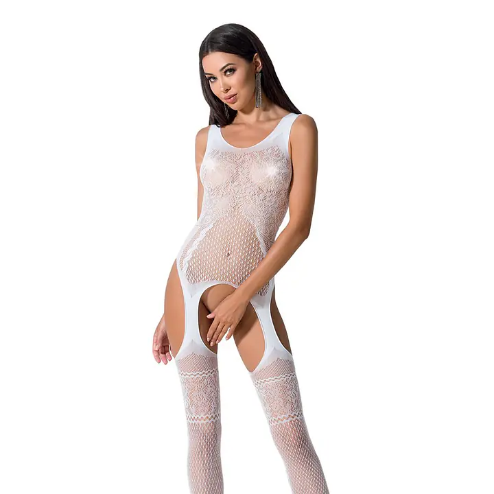 Бодістокінг Passion BS061 white, комбінезон, імітація панчіх - Master