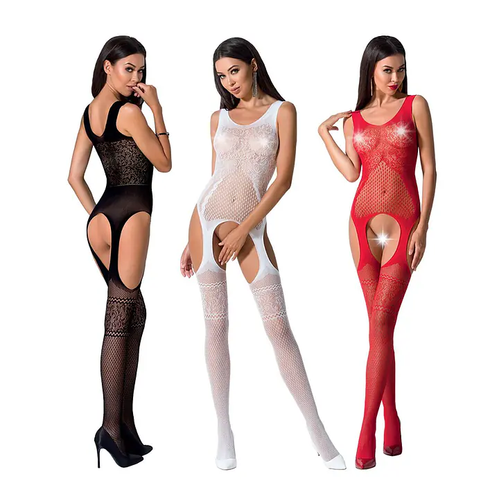 Бодістокінг Passion BS061 white, комбінезон, імітація панчіх - Master