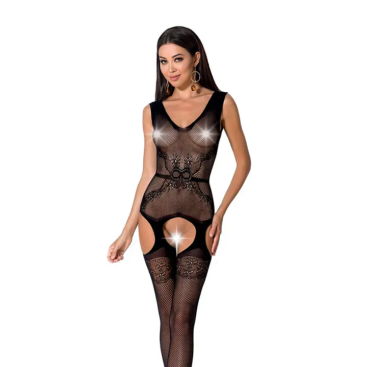 Сітчастий бодістокінг Passion BS062 One Size, Black, комбінезон, імітація панчіх, відкритий доступ - Master