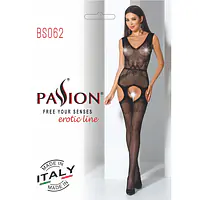 Сітчастий бодістокінг Passion BS062 One Size, Black, комбінезон, імітація панчіх, відкритий доступ - Master