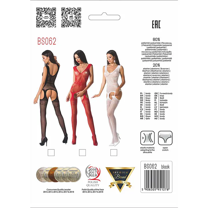 Сітчастий бодістокінг Passion BS062 One Size, Black, комбінезон, імітація панчіх, відкритий доступ - Master