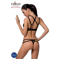 Комплект білизни Passion Exclusive HAGAR SET S/M, black, стрепи, трусики та ліф - Master