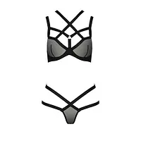 Комплект білизни Passion Exclusive HAGAR SET S/M, black, стрепи, трусики та ліф - Master