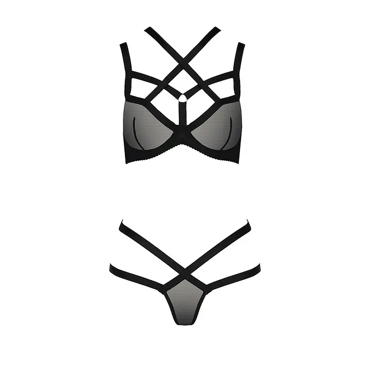 Комплект білизни Passion Exclusive HAGAR SET S/M, black, стрепи, трусики та ліф - Master