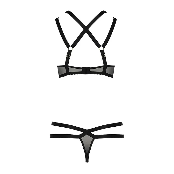 Комплект білизни Passion Exclusive HAGAR SET S/M, black, стрепи, трусики та ліф - Master