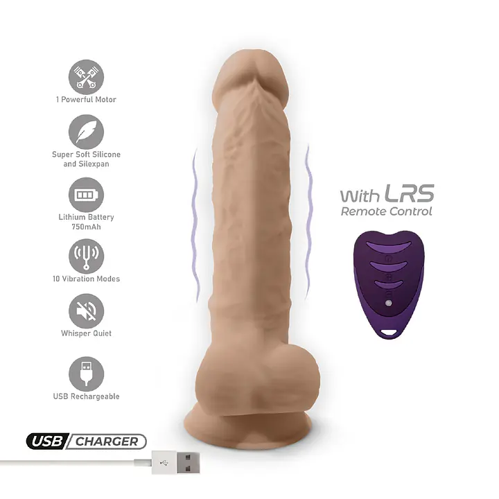 Фалоімітатор з вібрацією SilexD Vetus Vibro Flesh (MODEL 1 size 8in) + LRS, двошаровий, діам. 4,2 см - Master