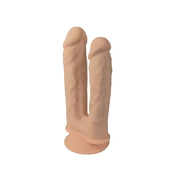 Подвійний фалоімітатор з вібрацією SilexD Double Gusto Vibro Flesh (Model 1 size 8"&7") + LRS,діаметр 4,5 см та 3,7 см - Master