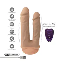 Подвійний фалоімітатор з вібрацією SilexD Double Gusto Vibro Flesh (Model 1 size 8"&7") + LRS,діаметр 4,5 см та 3,7 см - Master