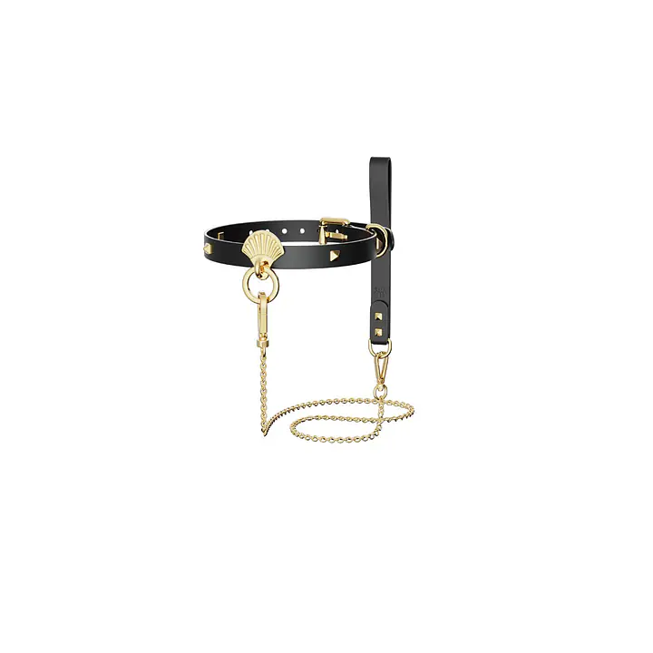 Розкішний нашийник з повідцем Zalo Collar&Leash Set Black,натуральна шкіра - Master