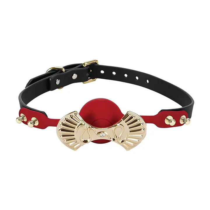 Розкішний силіконовий кляп Zalo Silicone Ball Gag Red, кристал Swarovski, шкіряний ремінець - Master
