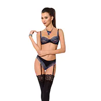 Комплект білизни Passion Exclusive GISELE SET XXL/XXXL, black, ліф, трусики з пажами - Master