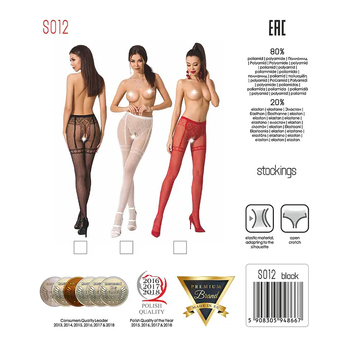Колготки-бодістокінги Passion S012 One Size, Red, імітація панчіх, пояса та мереживних трусиків - Master