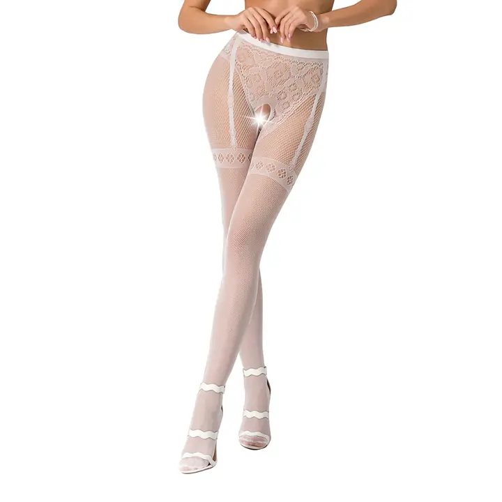 Колготки-бодістокінги Passion S012 One Size, White, імітація панчіх, пояса та мереживних трусиків - Master