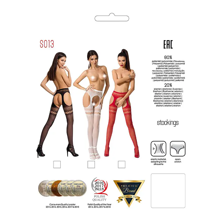 Сітчасті колготки-бодістокінги Passion S013 One Size, Red, імітація панчіх та пояса з гартерами - Master