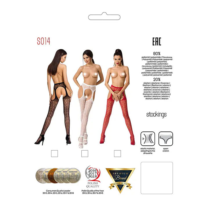 Мереживні колготки-бодістокінги Passion S014 One Size, Red, імітація панчіх та пояса з гартерами - Master