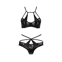 Комплект белья Passion Exclusive NAVEL SET L/XL, black, трусики и лиф с элементами под латекс - Master