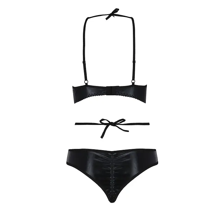 Комплект белья Passion Exclusive NAVEL SET S/M, black, трусики и лиф с элементами под латекс - Master