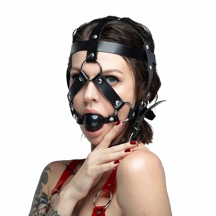 Маска-збруя з кляпом Feral Feelings Head Harness, шкіра - Master