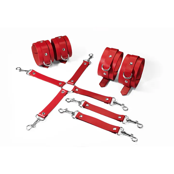 Набір для БДСМ 3 в 1 Feral Feelings BDSM Kit 3 Red, наручники, поножі, хрестовина - Master