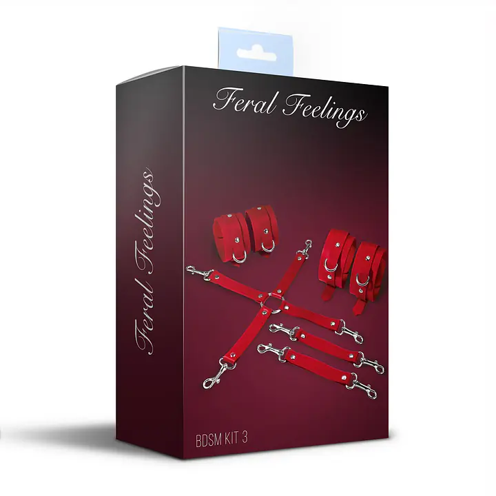 Набір для БДСМ 3 в 1 Feral Feelings BDSM Kit 3 Red, наручники, поножі, хрестовина - Master