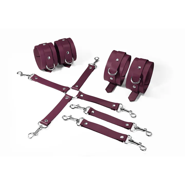 Набір для БДСМ 3 в 1 Feral Feelings BDSM Kit 3 Burgundy, burgundy, наручники, поножі, хрестовина - Master