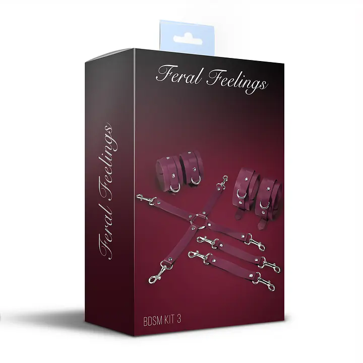 Набір для БДСМ 3 в 1 Feral Feelings BDSM Kit 3 Burgundy, burgundy, наручники, поножі, хрестовина - Master