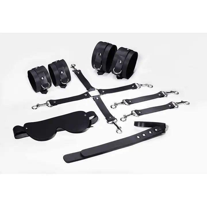 Набір для БДСМ 5 в 1 Feral Feelings BDSM Kit 5 Black, наручники, поножі, хрестовина, маска, падл - Master