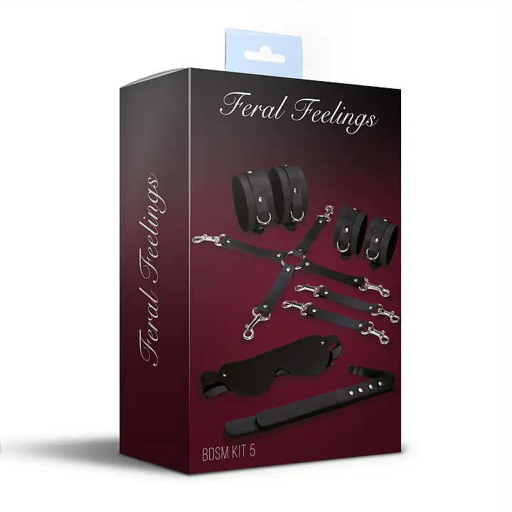Набір для БДСМ 5 в 1 Feral Feelings BDSM Kit 5 Black, наручники, поножі, хрестовина, маска, падл - Master