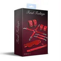 Набір Feral Feelings BDSM Kit 5 Red, наручники, поножі, хрестовина, маска, падл - Master