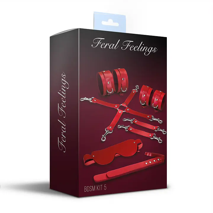 Набір Feral Feelings BDSM Kit 5 Red, наручники, поножі, хрестовина, маска, падл - Master