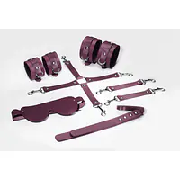 Набір Feral Feelings BDSM Kit 5 Burgundy, наручники, поножі, хрестовина, маска, падл - Master