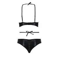 Комплект белья Passion Exclusive NAVEL SET XXL/XXXL, black, трусики и лиф с элементами под латекс - Master