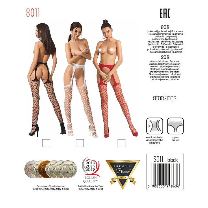 Сітчасті панчохи-стокінги Passion S011 One Size, White, імітація гартерів, відкритий доступ - Master
