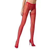 Колготки-бодістокінги Passion S012 One Size, Red, імітація панчіх, пояса та мереживних трусиків - Master
