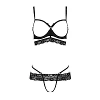 Комплект білизни Passion Exclusive SARIA SET OpenBra L/XL, black, стрепи, відкритий ліф, стрінги - Master