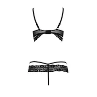 Комплект білизни Passion Exclusive SARIA SET OpenBra S/M, black, стрепи, відкритий ліф, стрінги - Master