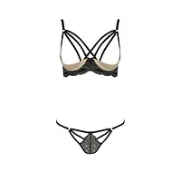 Комплект білизни Passion Exclusive VALERY SET OpenBra L/XL, black, стрепи, трусики, відкритий ліф - Master