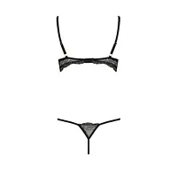 Комплект білизни Passion Exclusive VALERY SET OpenBra L/XL, black, стрепи, трусики, відкритий ліф - Master