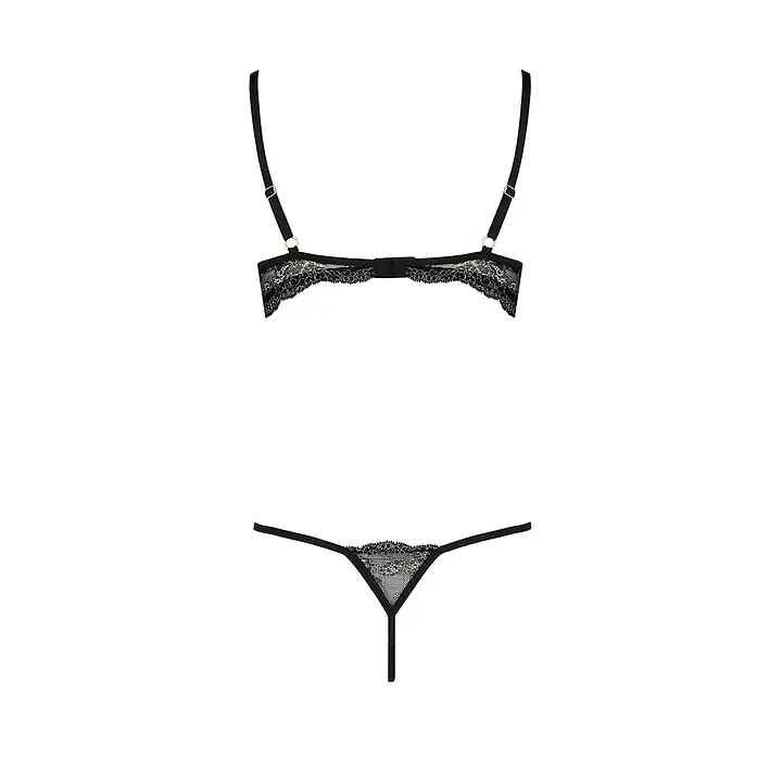 Комплект білизни Passion Exclusive VALERY SET OpenBra L/XL, black, стрепи, трусики, відкритий ліф - Master