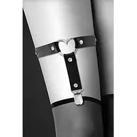 Гартер на ногу Bijoux Pour Toi - WITH HEART Black, сексуальна підв'язка з сердечком, екошкіра - Master