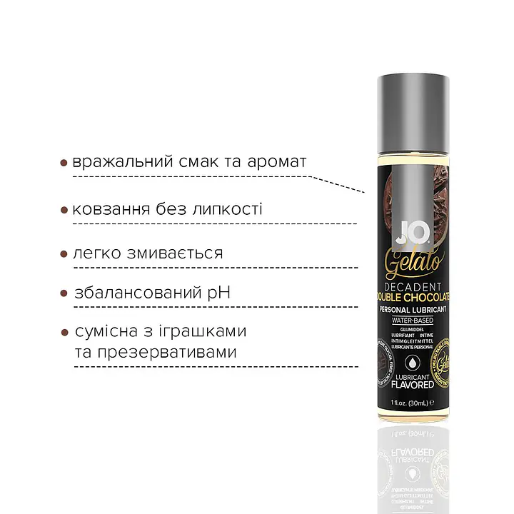 Змазка на водній основі JO GELATO Double Chocolate (30 мл) без цукру, парабенів та гліколю - Master
