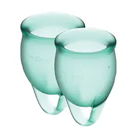 Набір менструальних чаш Satisfyer Feel Confident (dark green), 15мл і 20мл, мішечок для зберігання - Master
