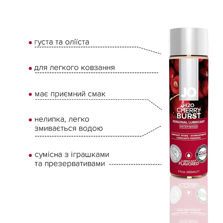 Змазка на водній основі JO H2O — Cherry Burst (120 мл) без цукру, рослинний гліцерин - Master