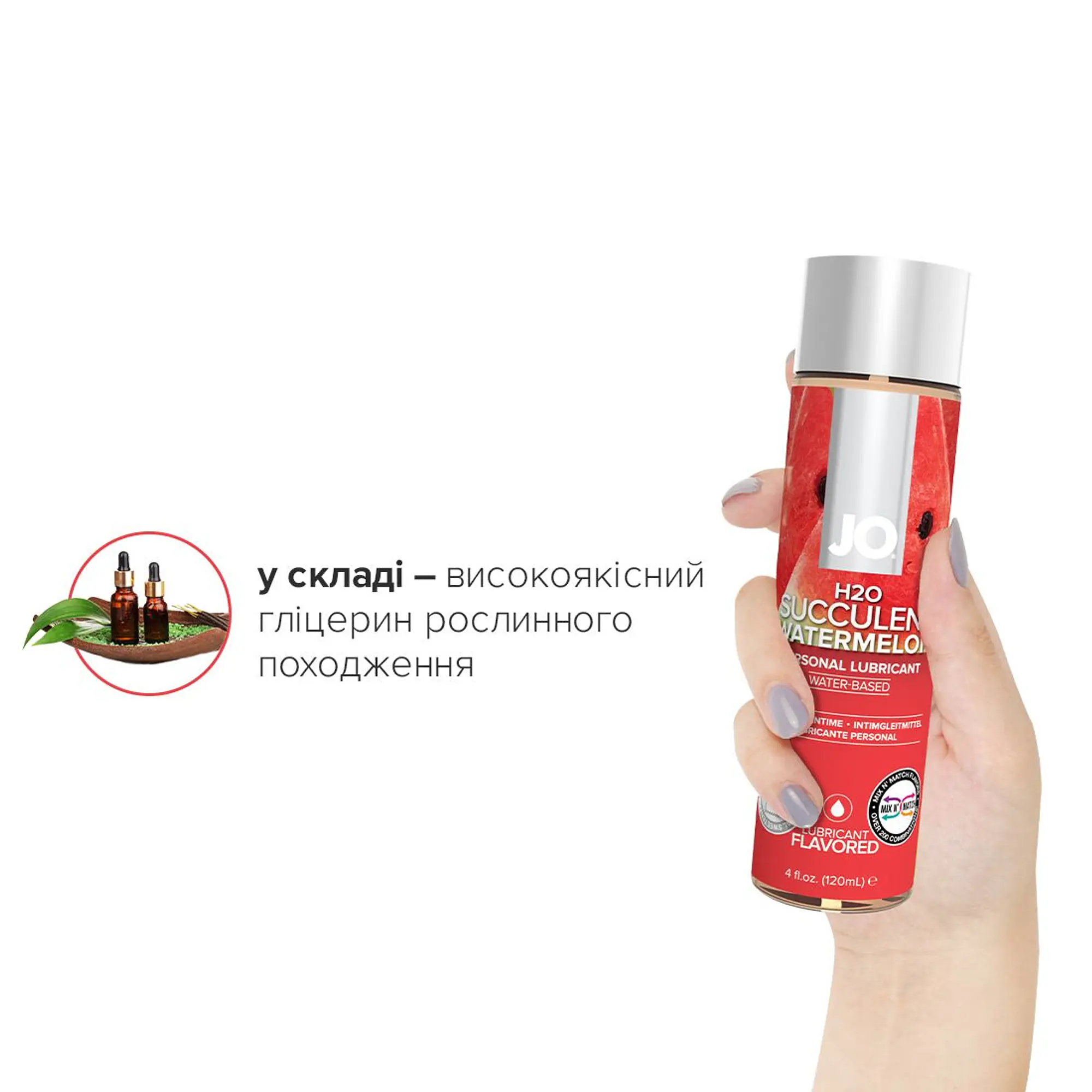 Змазка на водній основі JO H2O — Watermelon (120 мл) без цукру, рослинний гліцерин - Master