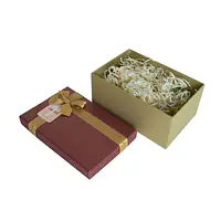Подарункова коробка з бантом бордово-золота, S — 21,5×14,5×9,7 см - Master