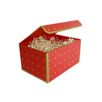 Подарункова коробка червона з золотим геометричним малюнком, M — 23×16×12 см - Master