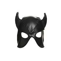 Маска з рогами Master Series: Dungeon Demon Bondage Mask with Horns, чорна - Master